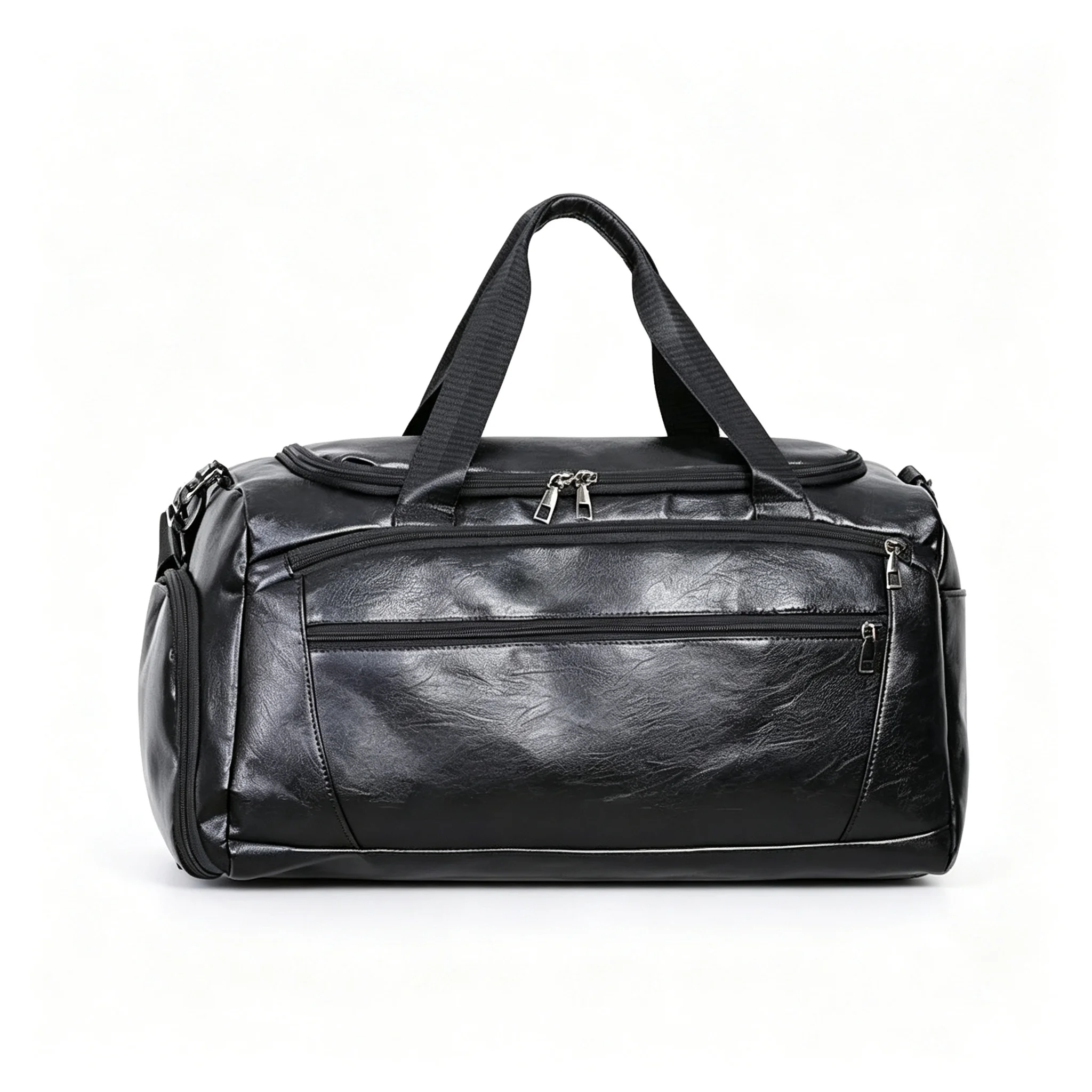 Black Brown PU Leather Travel Duffel Shoulder Bag Large Capacity Weekender Overnight Crossbody Luggage Handbag for Business Gym
