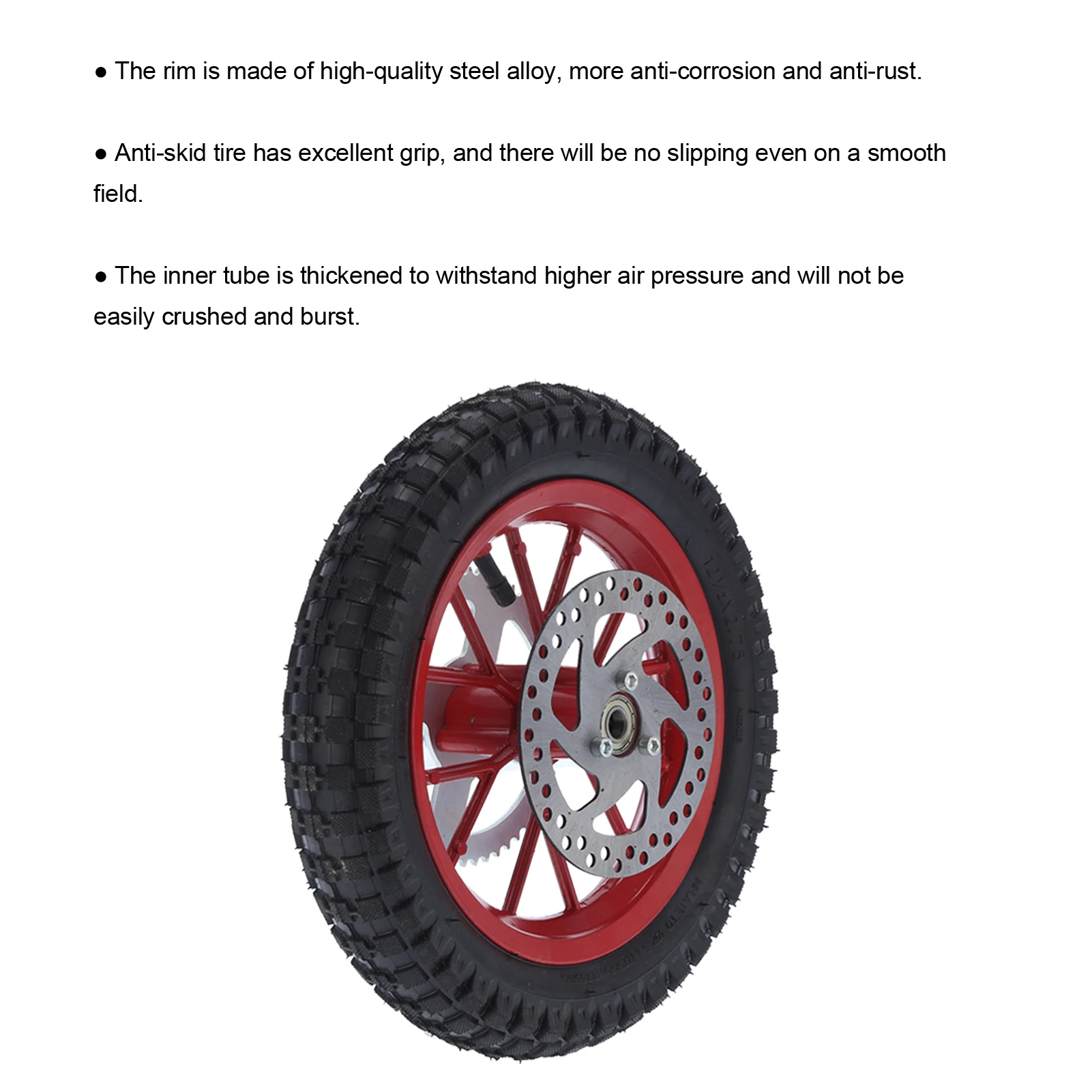 12.5x2.75in Mini  Rear Wheel AntiSkid Rubber Steel Alloy for 47cc 49cc 2 Stroke Dirt Bike  Bike Rear Wheel