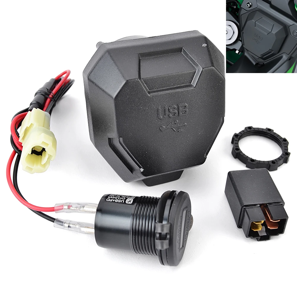 

Для Kawasaki Versys 650, зарядное устройство с двумя USB-портами + розетка для телефона типа C, релейный адаптер, розетка