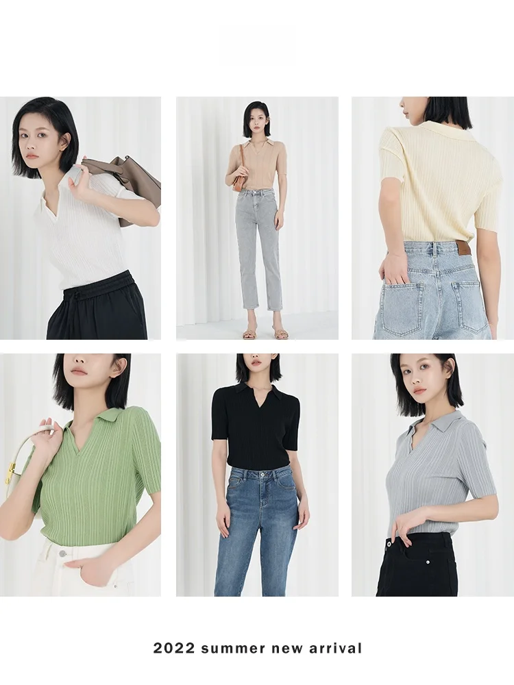 

Liang Town LD Cr Series Ne Pure Color Slim Fit Knitwear Classic Sle ort Sve T-irt for Young Women