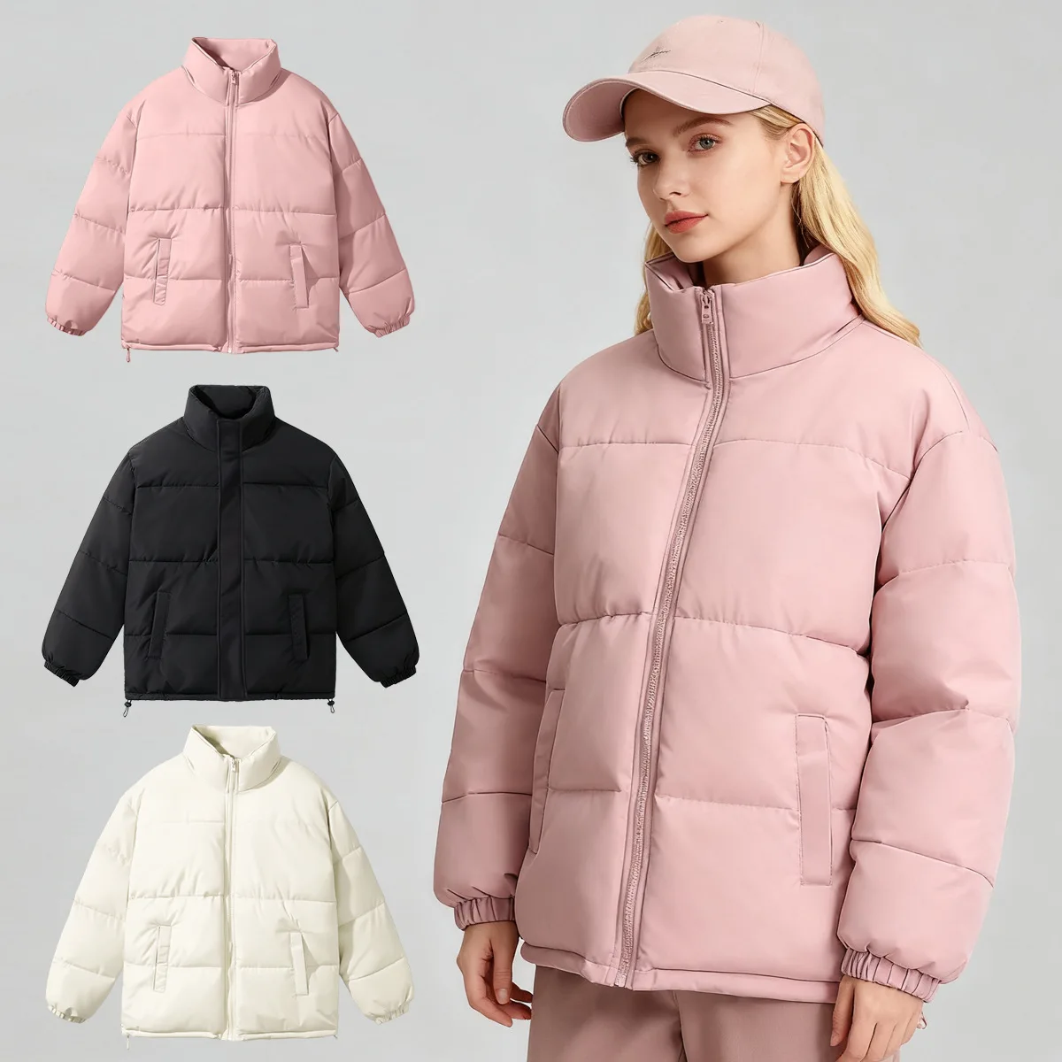 

Cotton Padded Women's New Korean Style Warm Cotton Couple Stand Up Collar Cotton Jacket Thick Bread Jacket Women's Autumn Soli