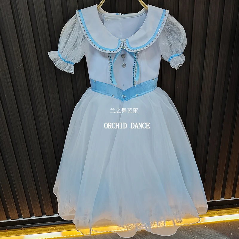 

BT2507038 Высокое качество, индивидуальный размер, детская одежда для балета и танцев для девочек, синее длинное романтическое платье-пачка для девочек