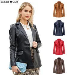 Black Red Brown Faux Leather Moto Jacket Vintage Female Loose Pu Blazers Streetwear Ladies Single Button Fashion Suit Coats