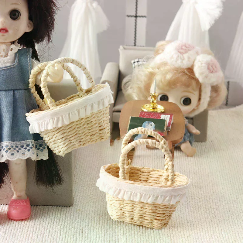 1/12 Puppenhaus Simulation Mini Woven Korb Modell Puppenhaus Möbel Dekoration Puppenhaus Micro Szene Pretend Spielen Spielzeug