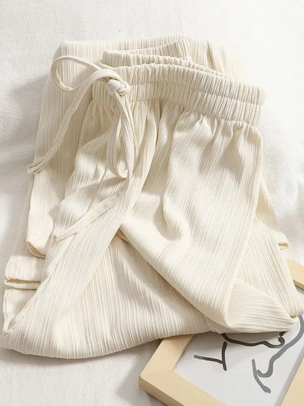 Ice Silk High Waist Wide Leg Pants Women's Spring Autumn Thin Hanging Sense Small Size Floor Length Straight Leg Pants