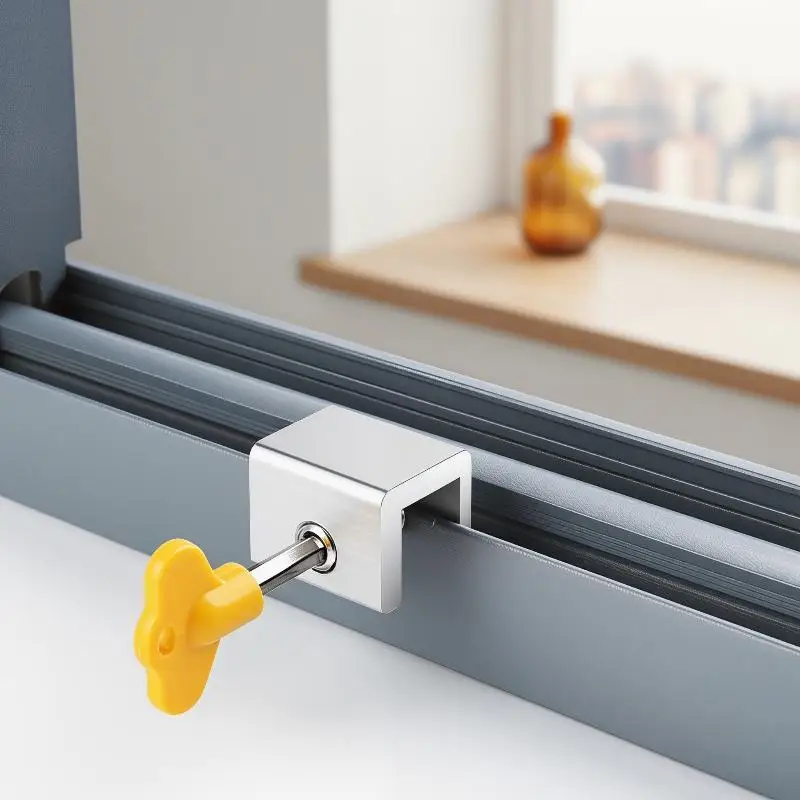 Window Security Lock Adjustable Sliding Door Lock with Key Aluminum Heavy Duty for Child Safe Living Room