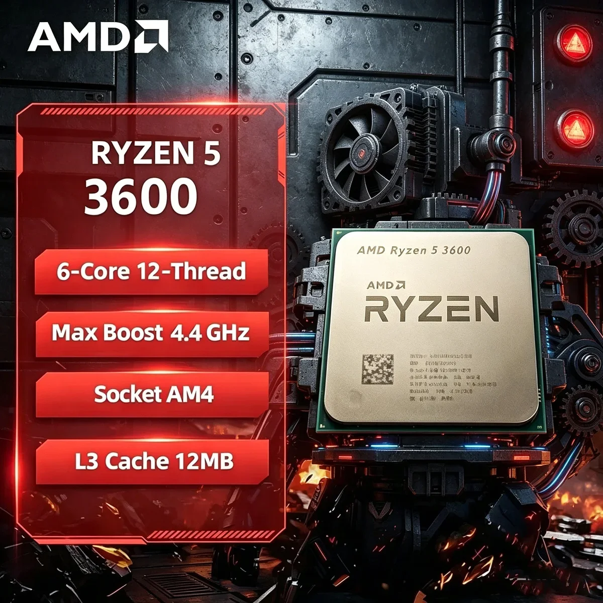 Procesador AMD Ryzen 5 3600, CPU R5 3600 de 3.6GHz, Seis Núcleos, Doce Subprocesos, Procesador de Escritorio, Socket AM4, 7nm, 65W, DDR4, L3 32M