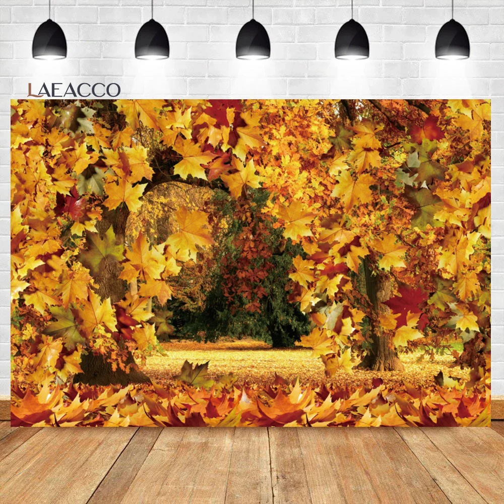 Laeacco Autumn Outdoor Forest Park Backdrop Fall Maple Leaves Mountain Scenery Bridal Shower Portrait Photography Background