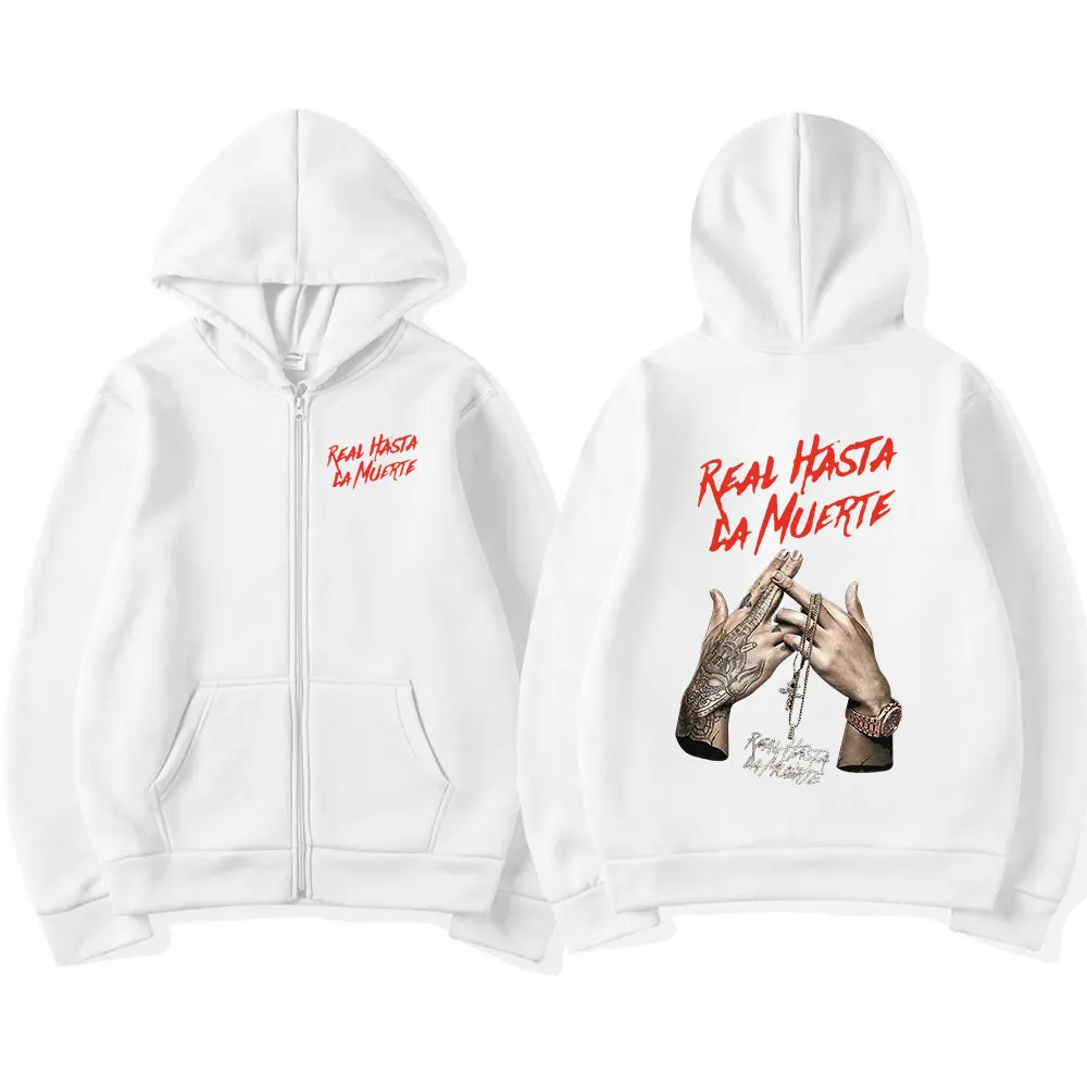 Rapper Anuel AA Zipper Hoodies Real Hasta La Muerte Men's Hip Hop Vintage Zip Up Sweatshirts Oversized Hooded Hoodie Streetwear