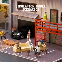 Kicarmod 1/64 schaalmodel Banktafel en stoelenset in schaal gecombineerd met schaal 1:64 architectonische scènes en automodellen scène