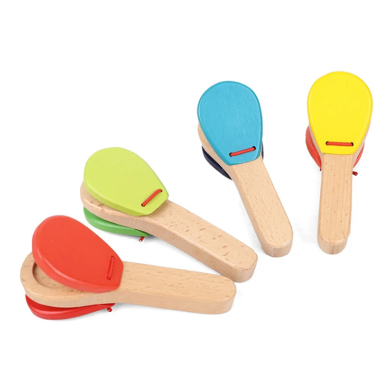 1pc Castanets Orff Percussion Instrument Wooden Color Baby Puzzle Music Toys Music Perception Children Entertainment Toy TMZ