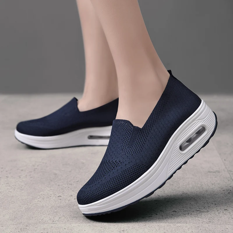 Classic air cushion increase Women\'s Mesh Breathable Loafers Sneakers Solid Color Front Summer Walking Casual Shoes White Shoes