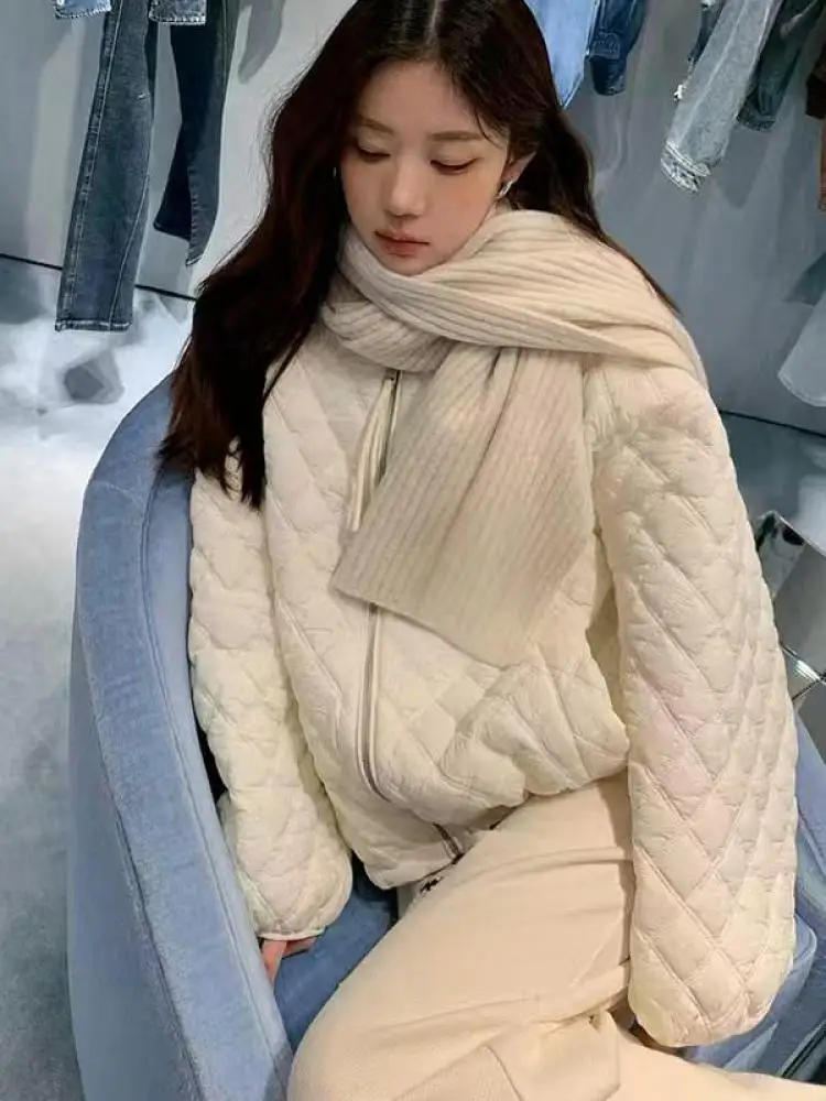 

Korean Version 2025 New Women's Solid Round Neck Loose Zipped Cotton Jacket Winter Loose Versatile Warm Short Down Coat Fashion