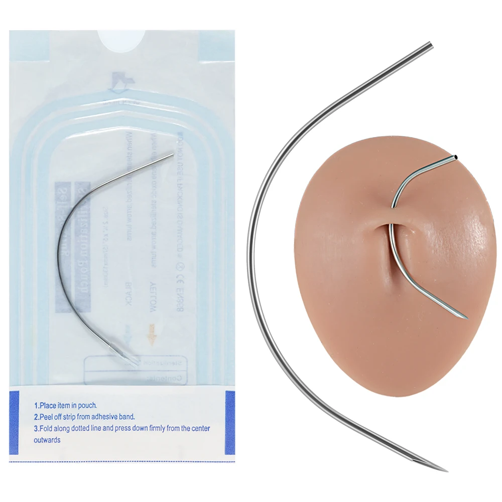 1PC Curved Needle With Disposable Sterile Package Navel Piercing Needle Surgical Steel Body Piercing Tool