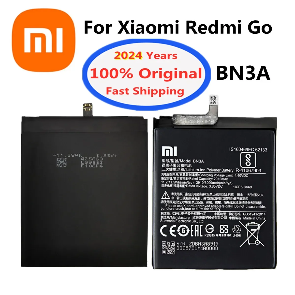 

2024 Years Xiao mi 100% Orginal BN3A Battery For Xiaomi Hongmi Redmi Go RedmiGo 3000mAh Mobile Phone Replacement Battery