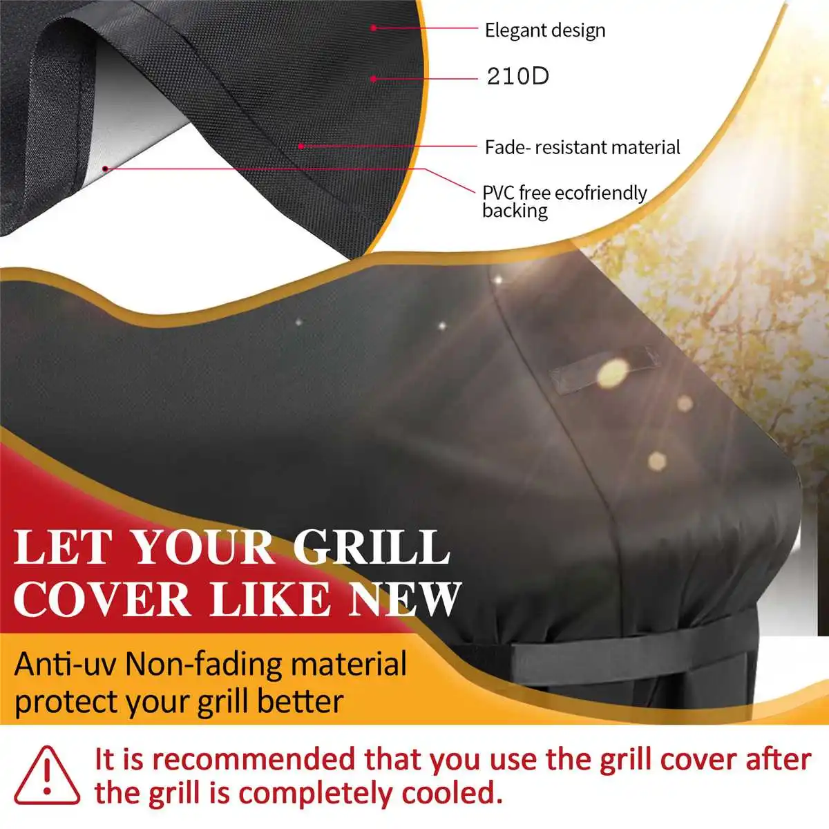 BBQ Grill Cover Heavy Duty Waterproof Grill Cover with Handle Straps Storage Bag Shrink Rope Outdoor DustProof Protective Cover