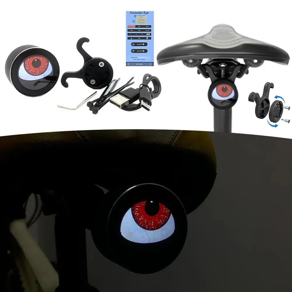 Dynamic Devil Eyes LED Light Bicycle Motorcycle Taillight Waterproof Type-C Charging Taillight Motorbike Retrofit Kit