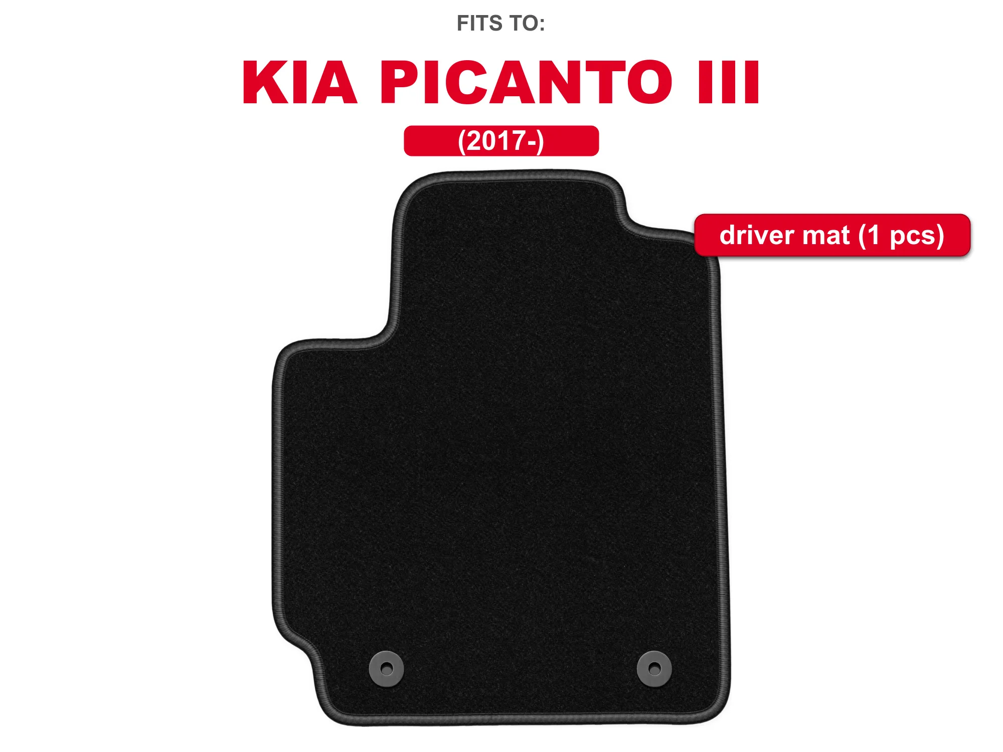 Zwarte velours bestuurdersvloermat voor: Kia Picanto III 2017– hatchback, 1-delige auto-voetruimtemat op maat gemaakt