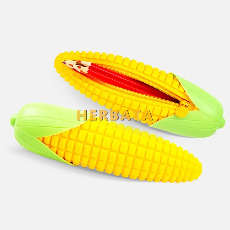 Simulation corn shape silicone pencil case pencil bags quare pen bag student stationery school supplies storage Cartuchera