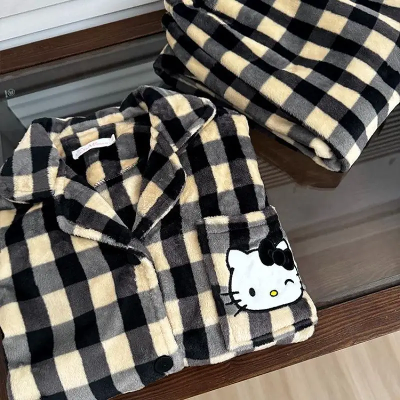 

Sanrio Hello Kitty Kawaii пижамный комплект с героями мультфильмов, осенне-зимняя утепленная теплая домашняя одежда для пар, пижама для девочек, подарок на день рождения