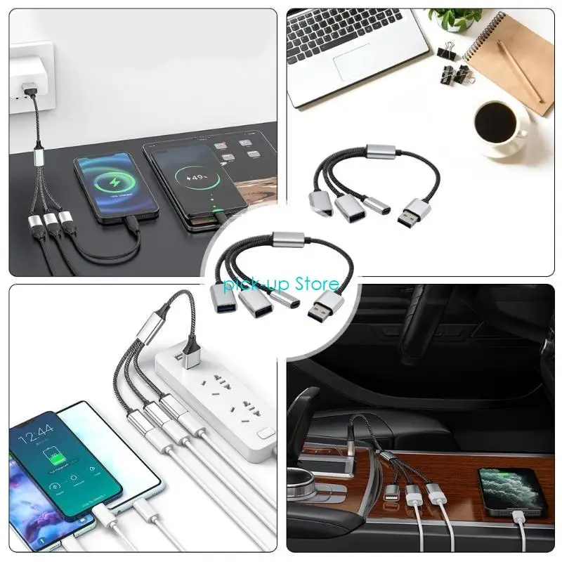 

Q5WA USB 2.0 Splitter Cable, 1 to 3 Female USB and USB C Simultaneous Charging and Data Transmission Highly Efficiency
