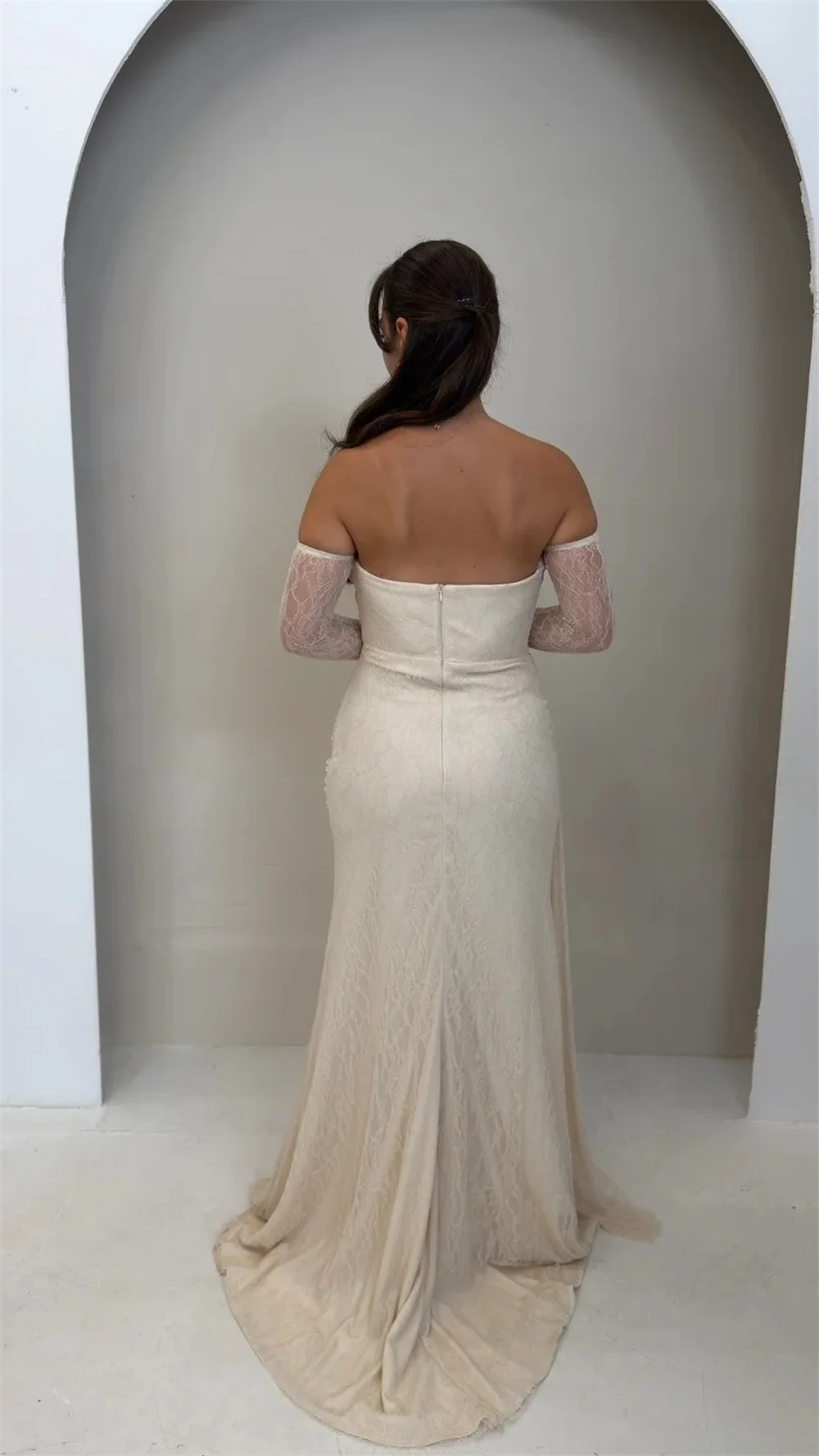 Strapless Lace Evening Dresses Diamond Applique Pleated Women's Formal Evening Gowns Party Prom vestidos de fiesta elegantes