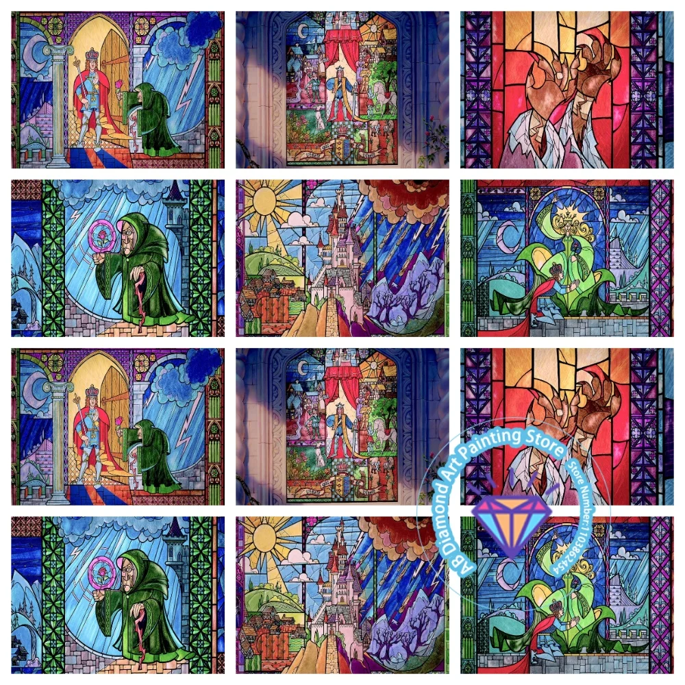 

Beauty And The Beast Stained Glass Belle AB Diamond Painting Kit Square Round Diamond 5D DIY Mosaic Handmade Art Gift Home Decor