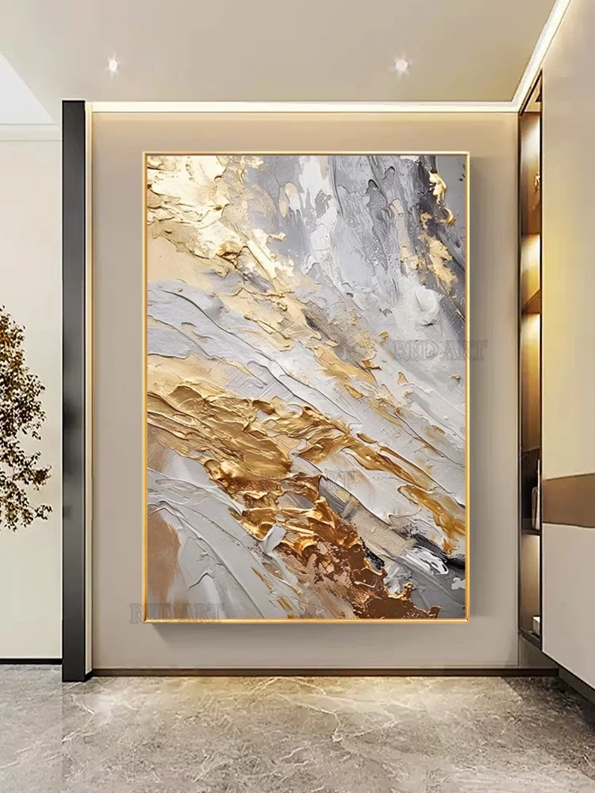 Large Size Contemporary Abstract Picture Golden Foil Canvas Paintings On Canvas Bedroom Home Decoration Unframed view 3