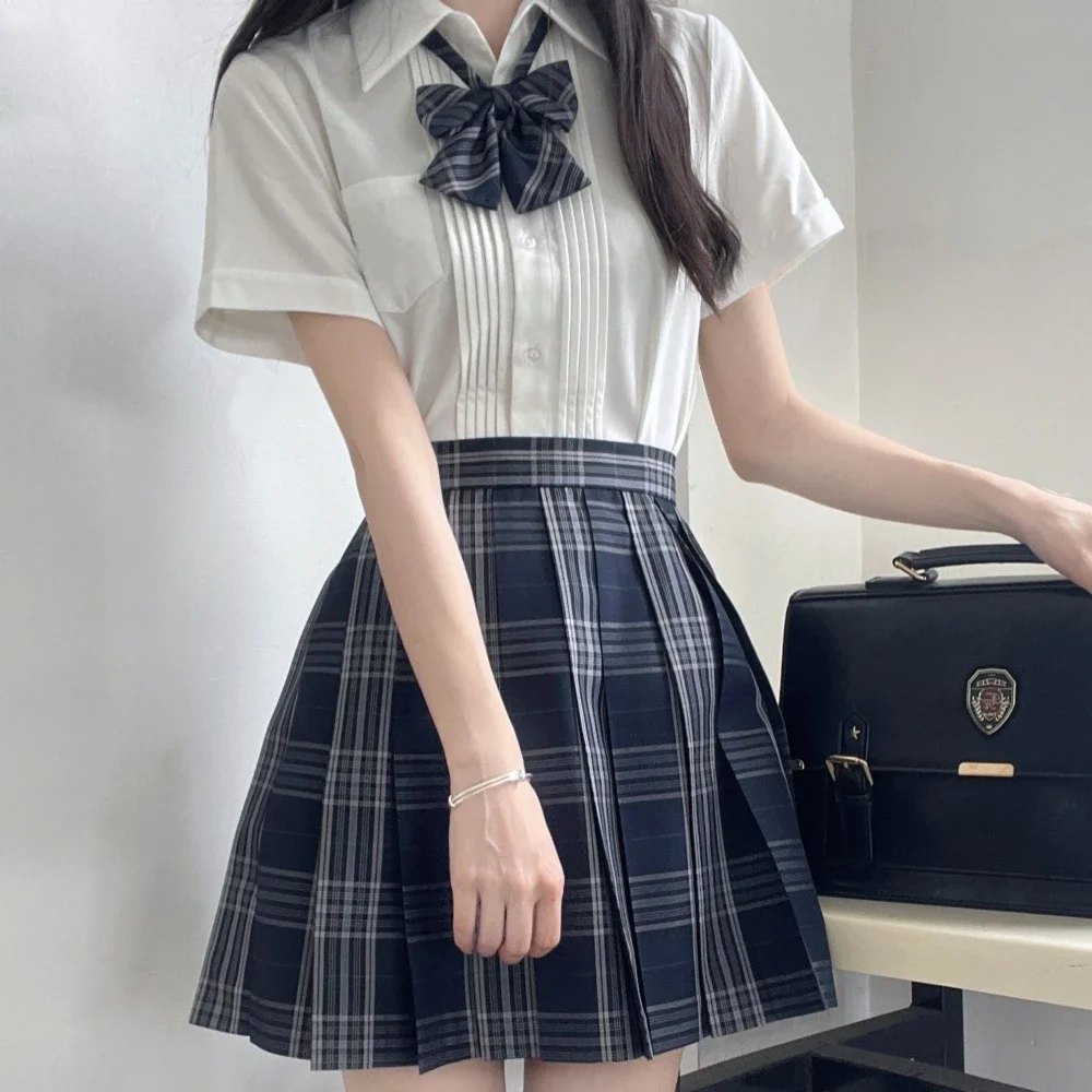 Uniforme d'écolière Jk, jupe plissée à carreaux gris avec nœud, uniforme scolaire japonais, costume mignon pour fille, Costumes de remise de diplôme pour femmes