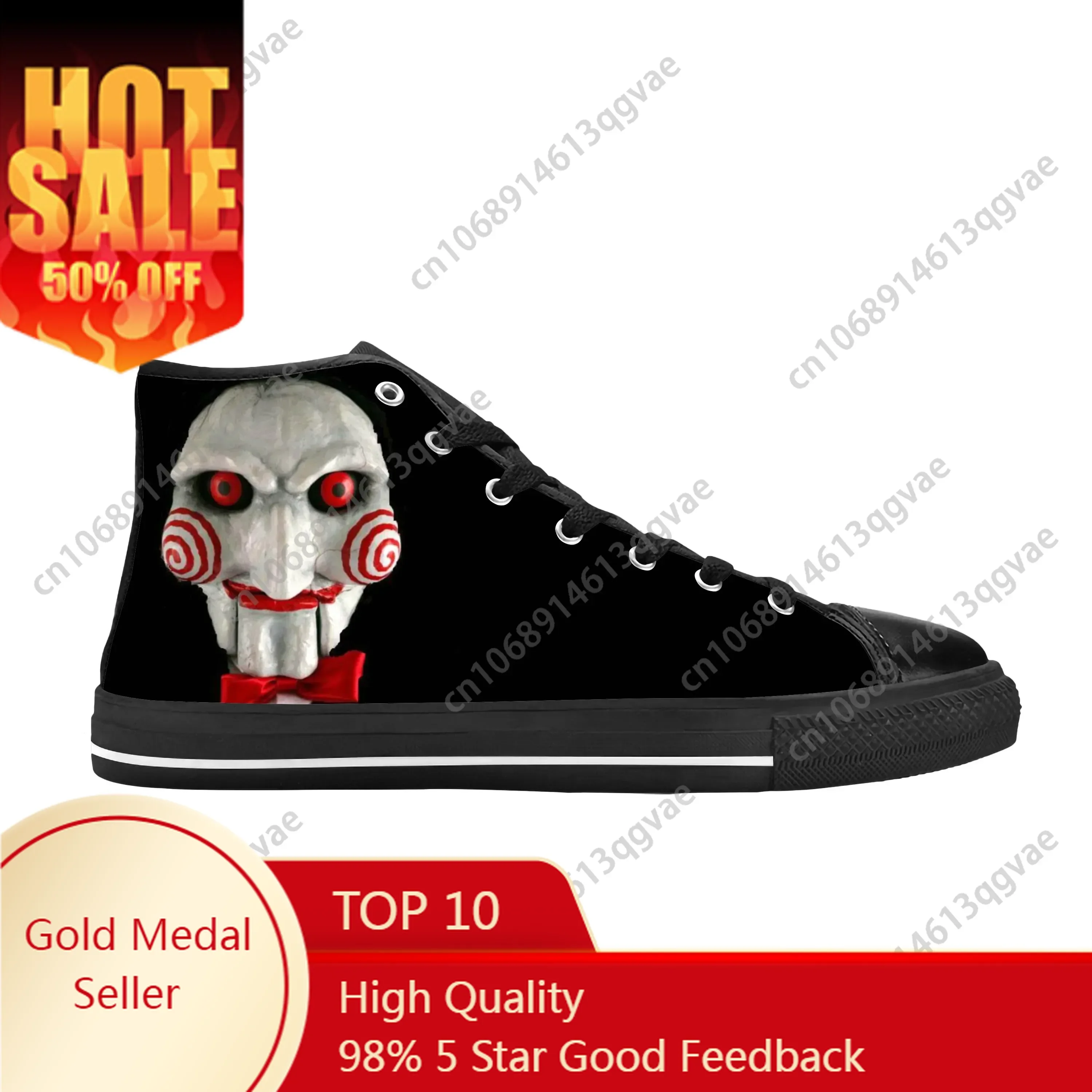 

Jigsaw Puppet Halloween Gothic Movie Horror High Top Sneakers Mens Womens Teenager Canvas Lightweight Sneaker Couple Custom Shoe