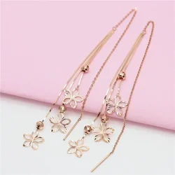 Exquisite Charms Flower Tassel Earrings for Women Hollow Out Romantic Copper Plated Rose Gold Earings Line Wedding Fine Jewelry