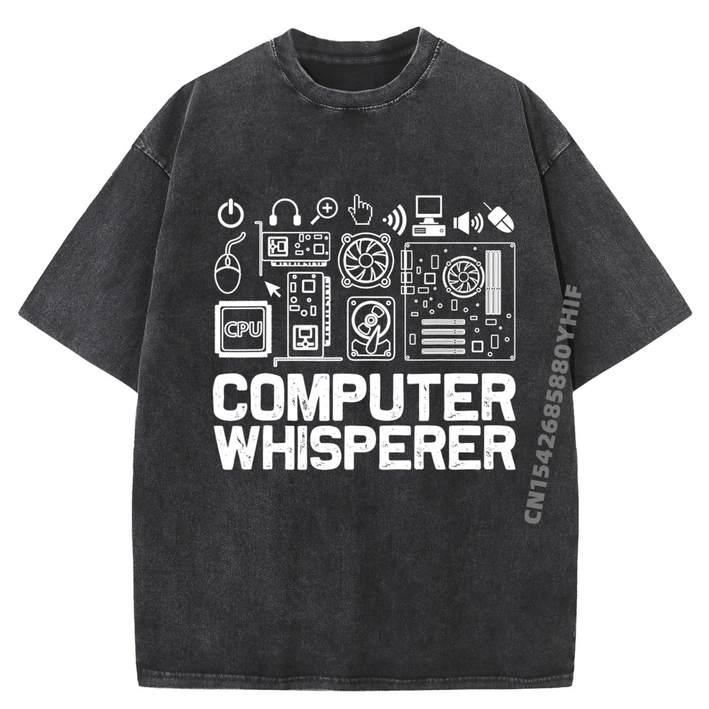 

Computer Whisperer Shirt IT Tech Support Nerds Geek Harajuku Men's Clothing Graphic Tee Breathable Washed Shirt