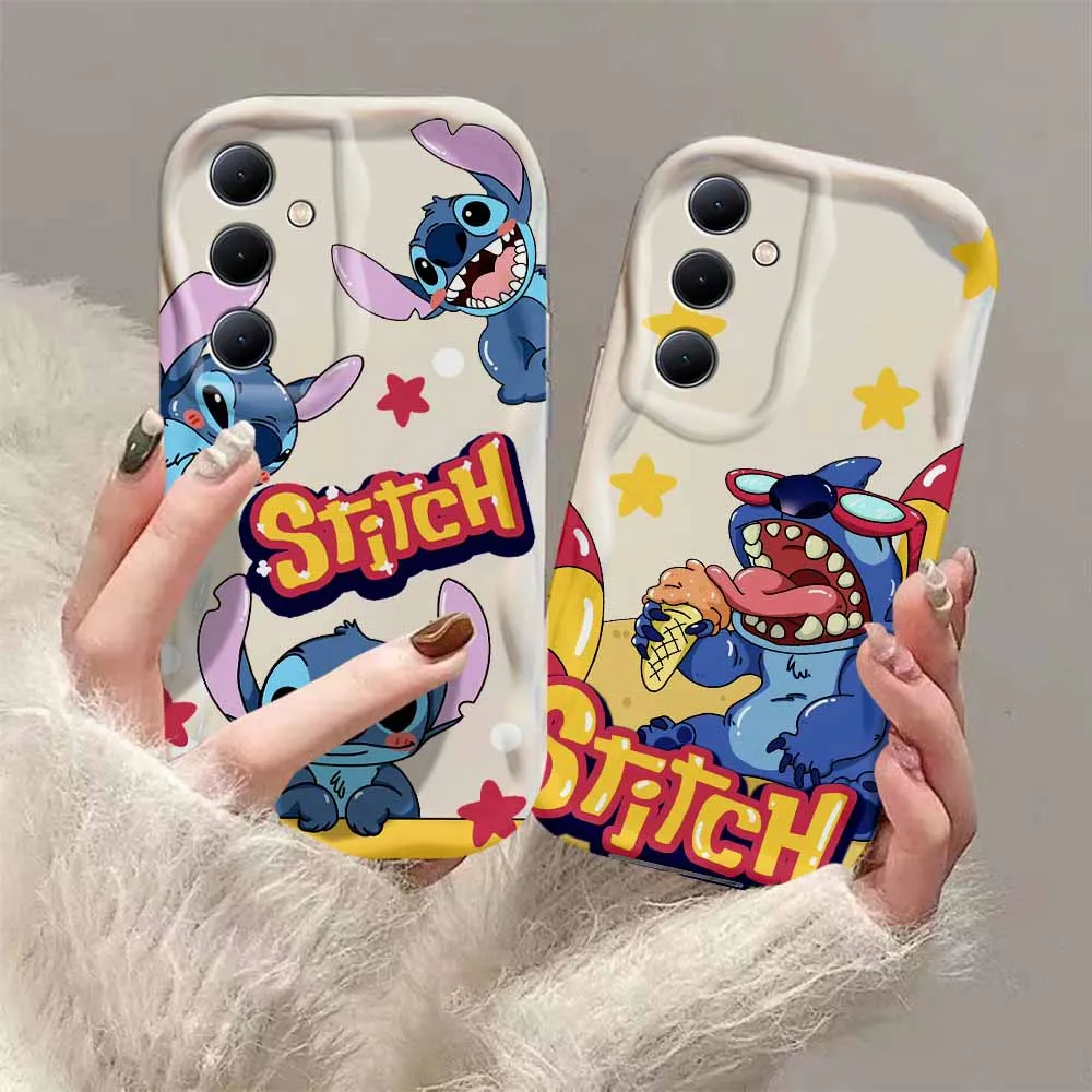 Cute Disney Stitch 3D Wave Phone Case For OPPO Reno 11 F 8 T 7 Z 6 5 4 Pro F23 F11 F9 4G 5G Soft Silicone Back Cover