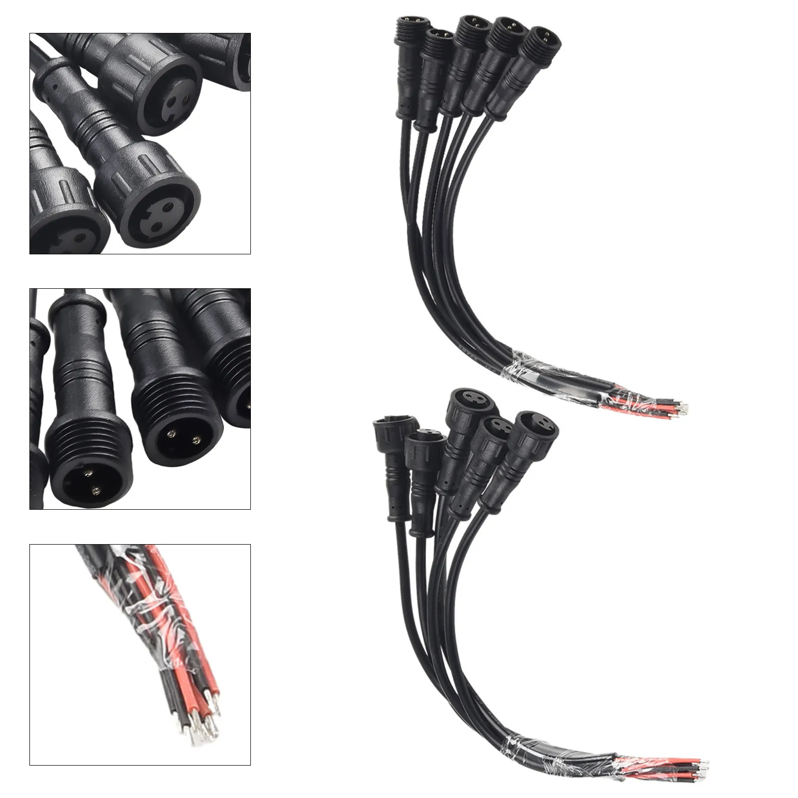 Black Waterproof Connector 5Pairs Cable 22AWG Male & Female 15mm 0.3mm UL94V-0 Latest Newest Replaces Brand New