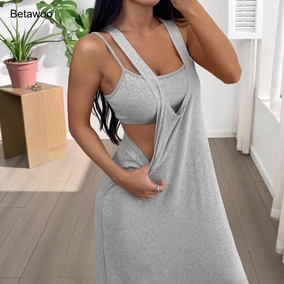 Women Solid Color Layered Hollow Waist Sleeveless Casual Daily Beach Vacation Two Piece Set