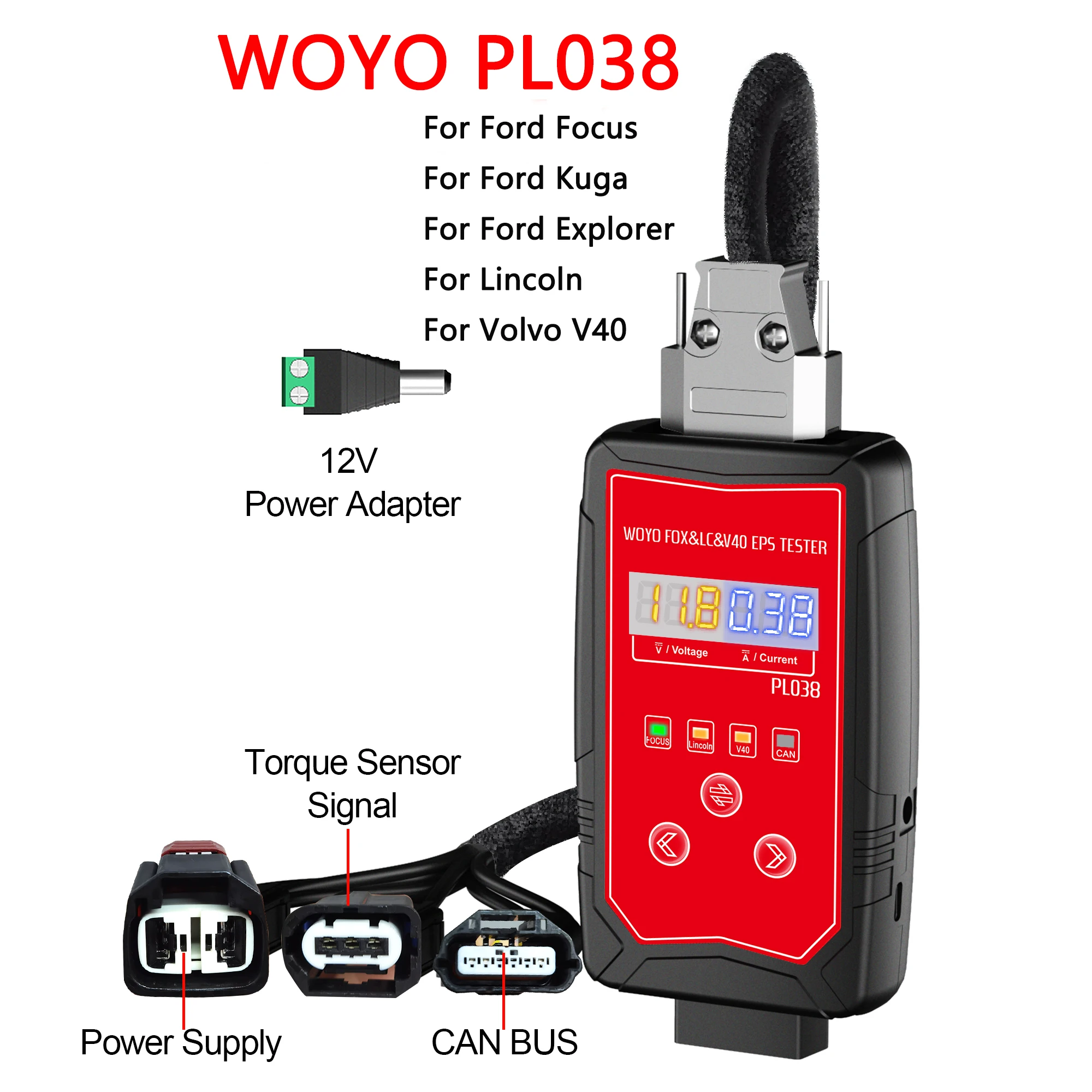 WOYO PL038 Steering Machine Tester For Ford Lincoln Vo-lvo Steering Gear Test Platform OBD Iron Shell Steering Wheel Motor