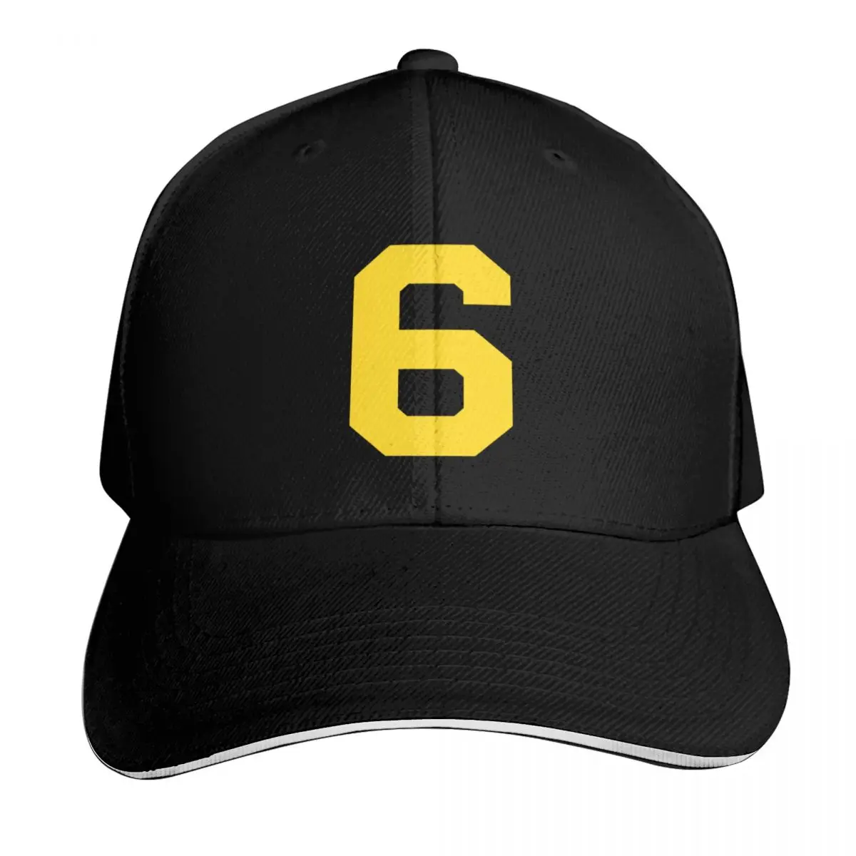 Number 6, Yellow six, Sports number 6 Baseball Cap Quick Dry Performance Cotton Twill Breathable Contrast Two Tone Brim