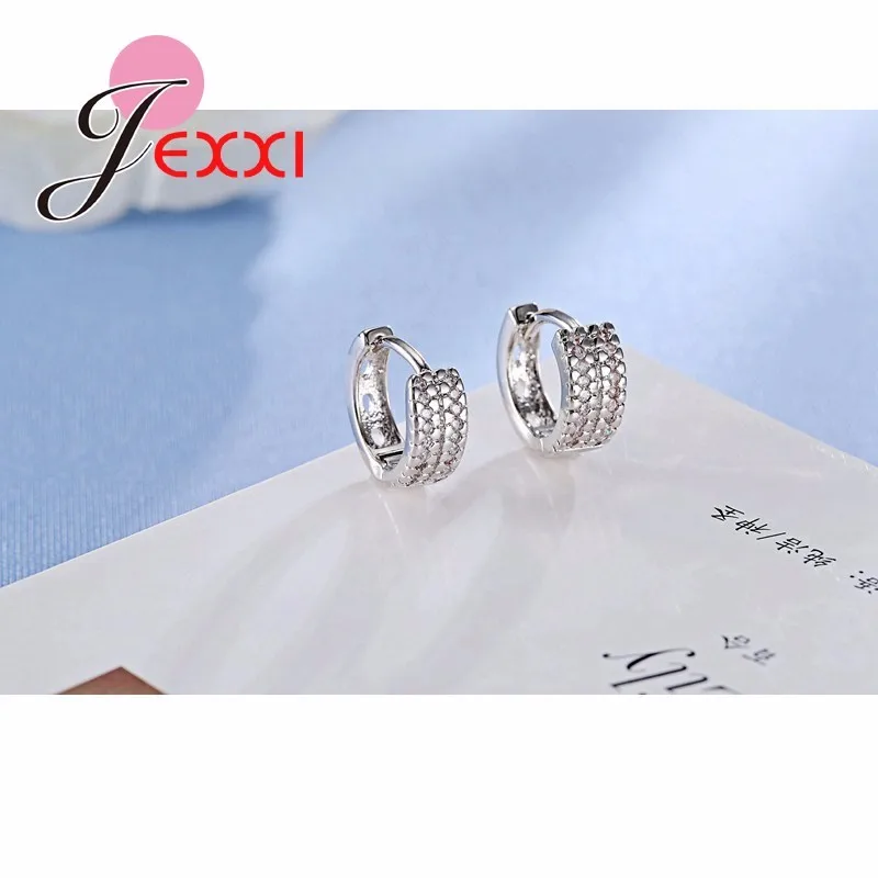 Genuine 925 Sterling Silver Metal Hoop Earrings Shiny Paved Rivet Zircon Ear Piercing Earring for Women Party Fine Jewelry Gifts