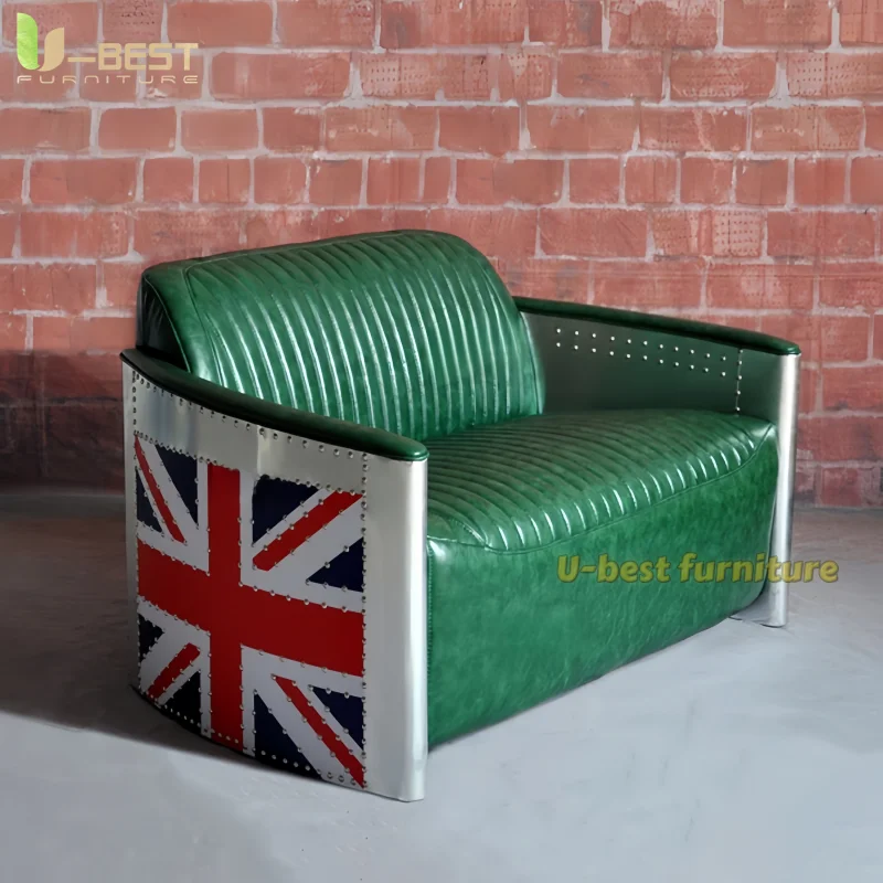 U-best Vintage Industrial Home Furniture Retro Armchairs Couches Cigar Bar Wating Room Leather Aluminum Tomcat aviator Chair