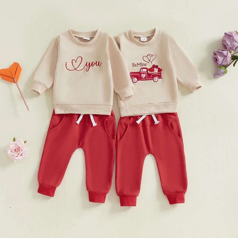 Toddler Set Newborn Baby Boys Clothes Letters Car Embroidery Print Long Sleeve Pullover Tops Pants Clothes 2PCS Outfits Set