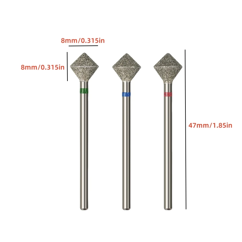 1Pcs New Rhombus Diamond Nail Drill Bit Nail Polishing Head,3/32 Shank Rhombus Nail File Drill Bit Cuticle Cleaner