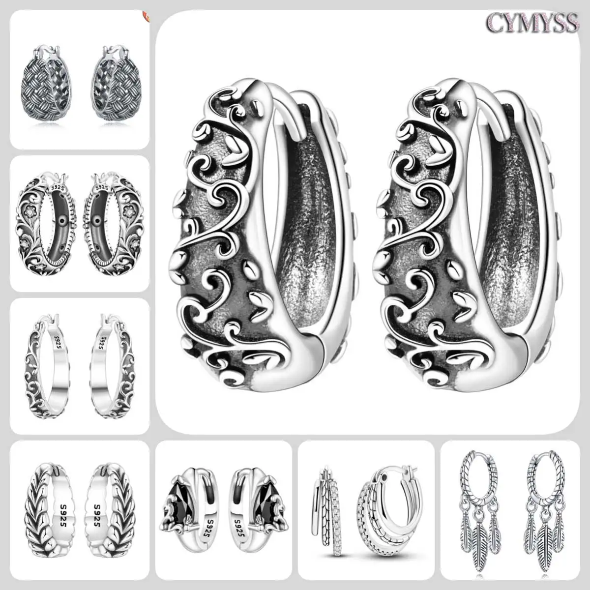 925 Sterling Silver Minimalist Retro Vine Grass Pattern Earrings Hoop Earrings For Women Jewelry Birthday Party Fine Gifts