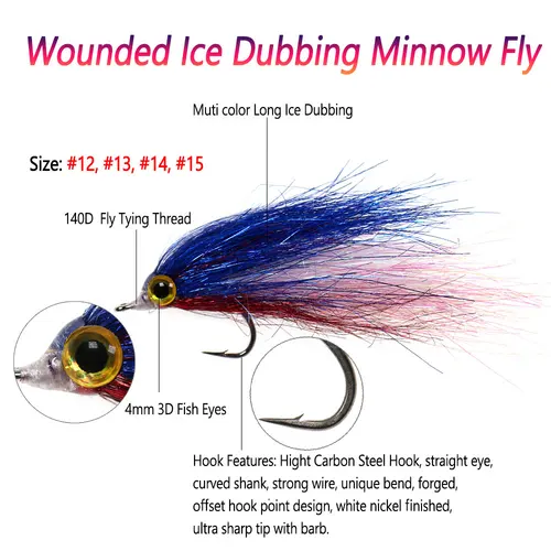 Imagen 2 del producto Bimoo, 4 Uds., hundimiento lento, molino herido, mosca larga, doblaje de hielo, pez cebo, Polar, freír, mosca, salmón, lubina, trucha, señuelos de pesca Steelhead
