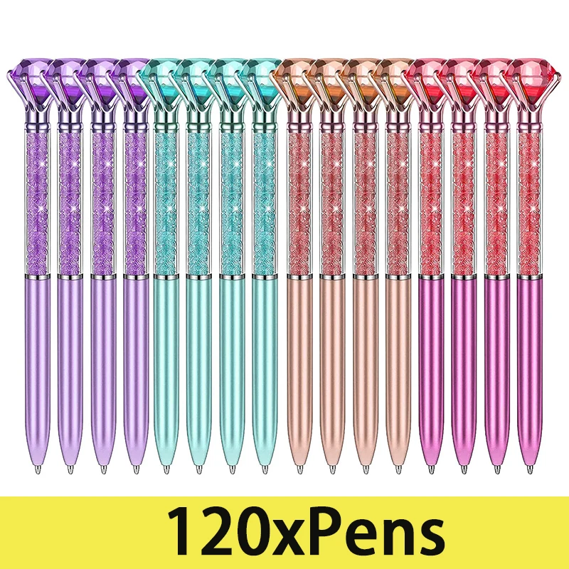 

120Pcs Big Crystal Ballpoint Pens Bling Diamond Pens Black Ink Rhinestones Pens