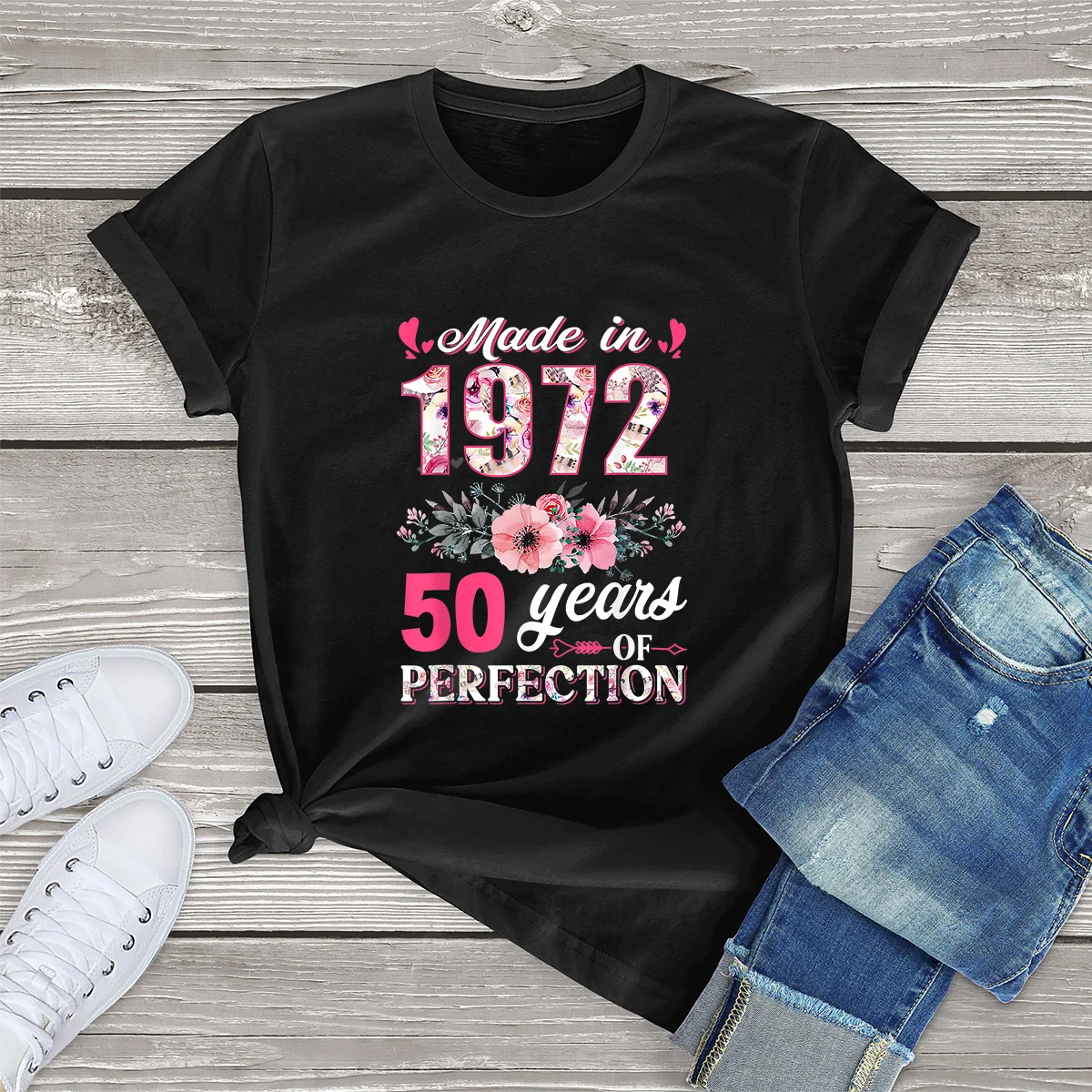 

Summer Unisex Tops Made In 1972 Floral 50 Year Old 50th Birthday Gifts Women Casual T-Shirt Oversized Top Tee Female Streetwear