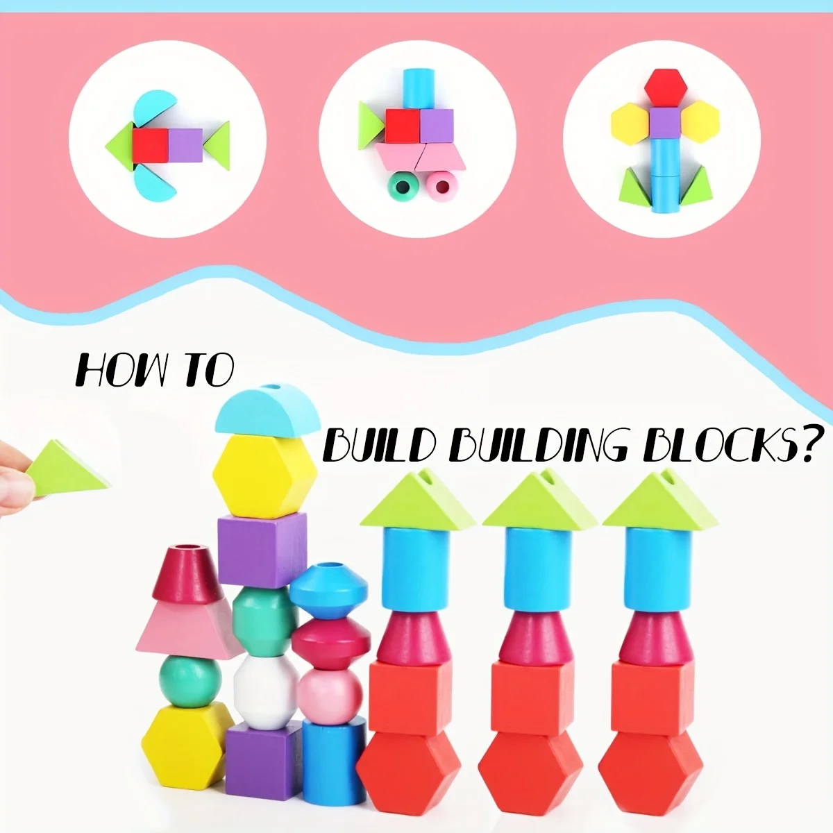 Set di giocattoli per sequenza di perline di legno, blocchi impilabili, perline di allacciatura e impilatore di forme abbinate, regali di Natale e Halloween