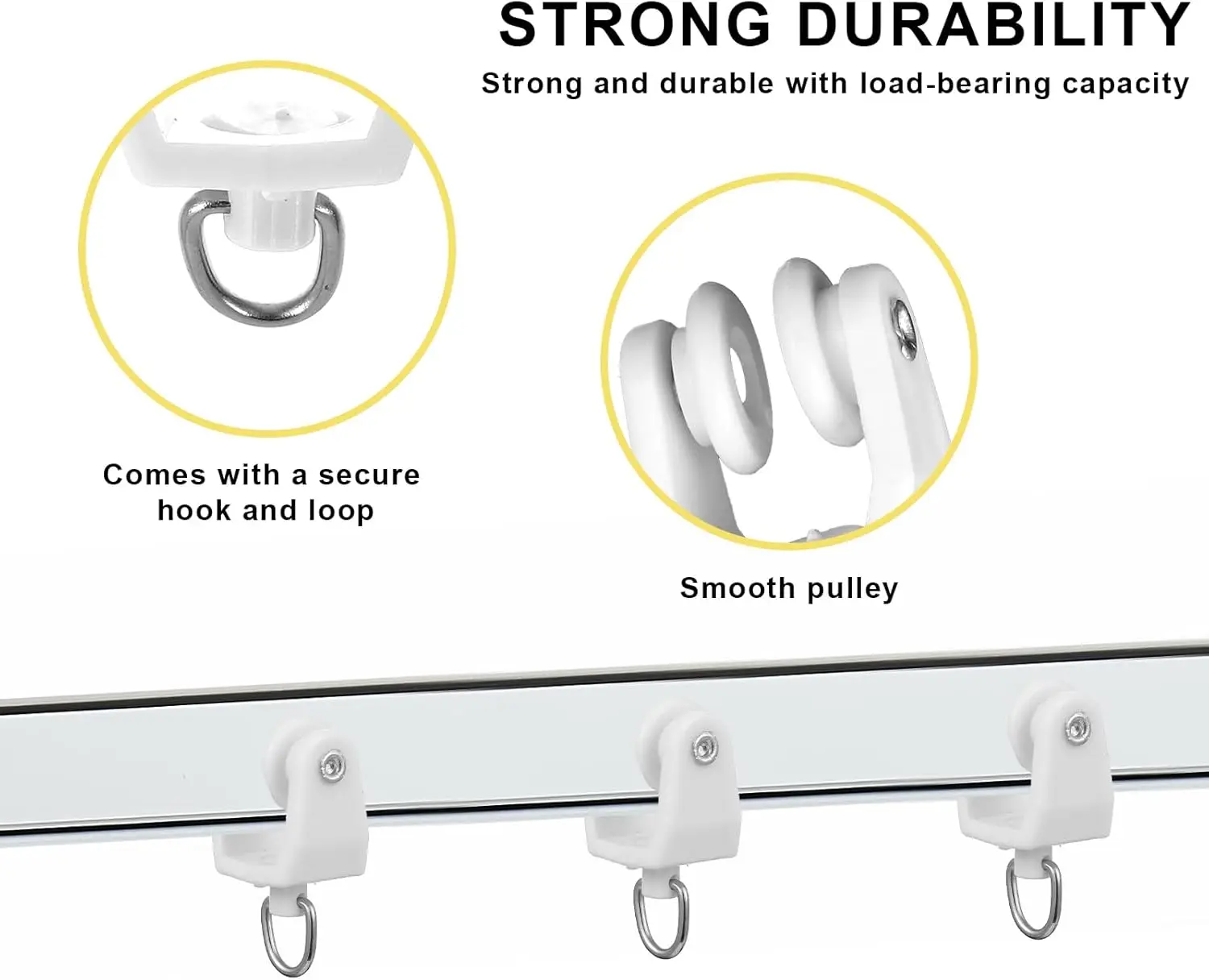 Curtain Track Rollers, Ceiling Curtain Track Hooks Flexible Bendable Clips with Hooks for Shower Curtain Window Straight Tracks