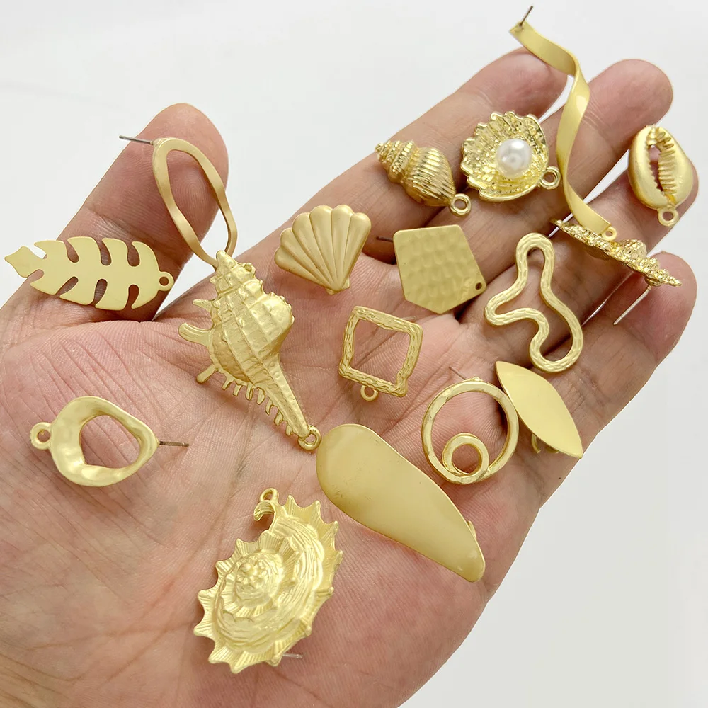 10PCS Gold Color Earrings Accessories Alloy Geometry Shape Base Shell Earring Connector for DIY Earrings Making Handmade Jewelry