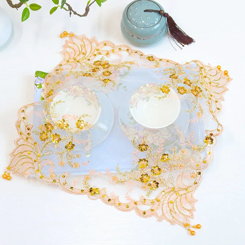 HOT Gold flowers sequin Embroidery table cloth cover wedding tablecloth kitchen party Christmas Table decoration and accessories