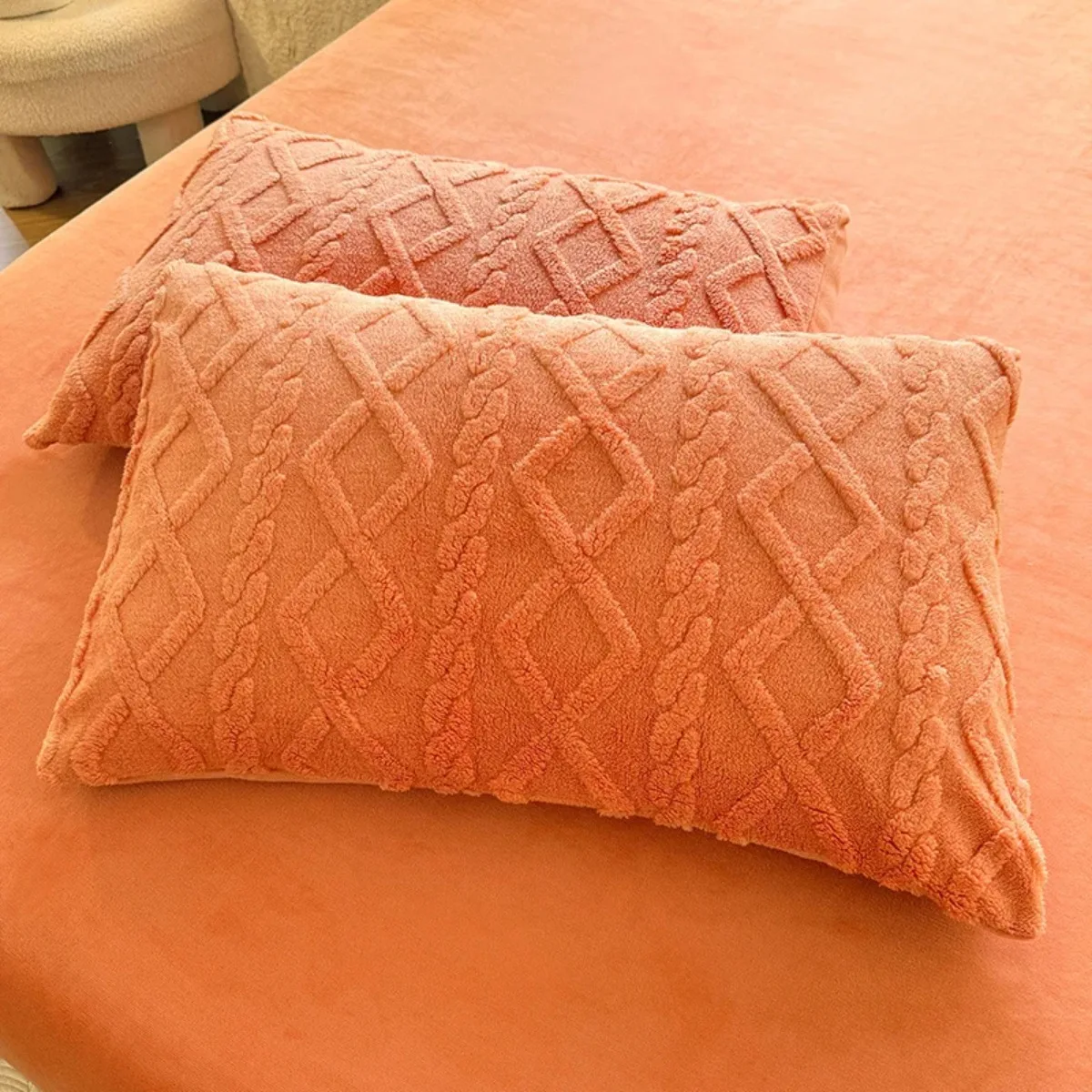 Nordic Style Tufted Plush Pillowcase 48x74cm Geometric Pattern Soft Warm Pillow Cover for Bedroom Bedding Decoration